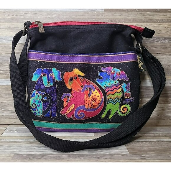 Laurel Burch Dog Puppy Clan Canvas Crossbody Tote Handbag Purse - Picture 1 of 14